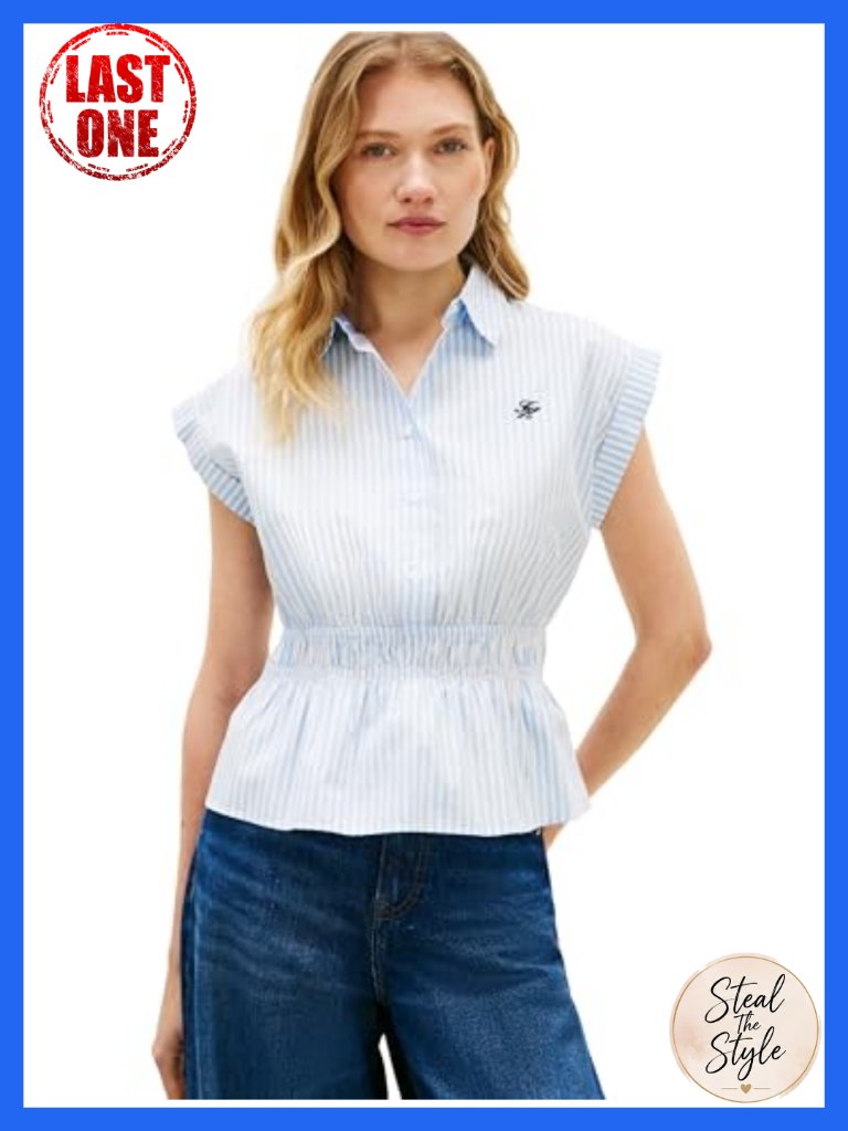 Sleeveless Cotton Button Down Blouse Peplum Top With Smocked Waist